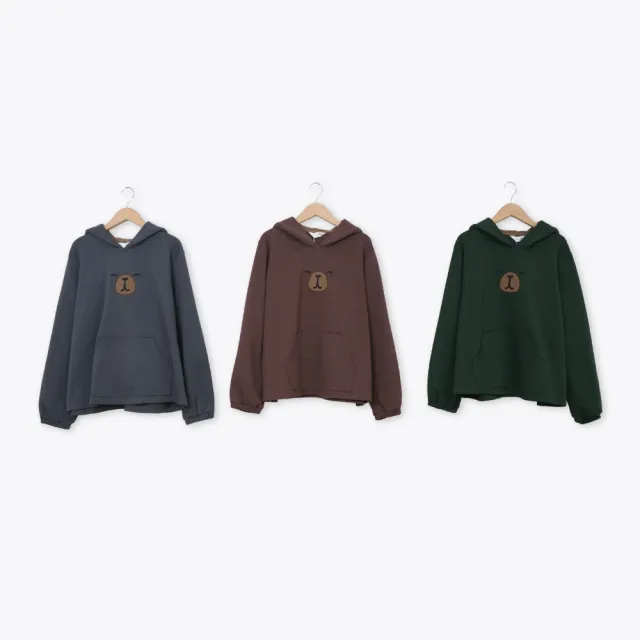 【Dailo】水豚君刺繡毛毛帽子連帽T 綠 咖 灰
