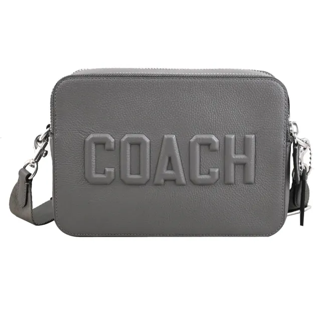 【COACH】CHARTER 24 立體LOGO雙層寬背帶雙拉鍊斜背包(灰)