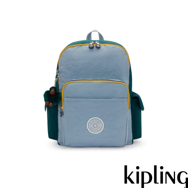 【KIPLING】(網路獨家款)藍底撞色拼接多收納大容量後背包-HOCTOR
