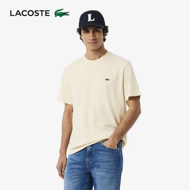 【LACOSTE】男裝-經典版型logo棉質短袖T恤(米白色)