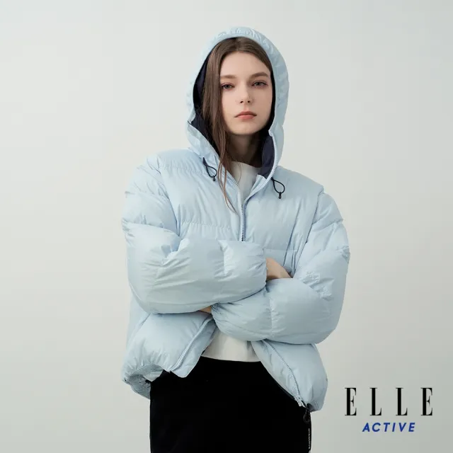 【ELLE ACTIVE】女款 防潑水鋪棉輕量保暖連帽外套-水藍色(EA25A3W6801-32)