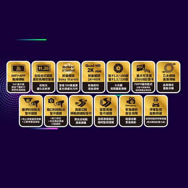【Abee 快譯通】S86 行車紀錄器 WiFi前後2K+HDR電子後視鏡(3年保固 ☆64G記憶卡)