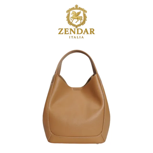 【ZENDAR】台灣總代理 限量1折 頂級小牛皮菜籃子肩背包 露西亞系列 全新專櫃展示品 (琥珀色 女包)