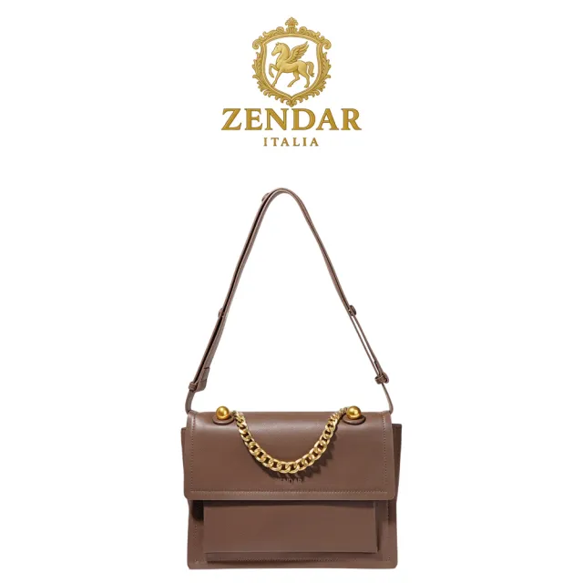 【ZENDAR】台灣總代理 限量1折 頂級小牛皮手提包肩背包 勞倫系列 全新專櫃展示品 (咖啡色 女包)