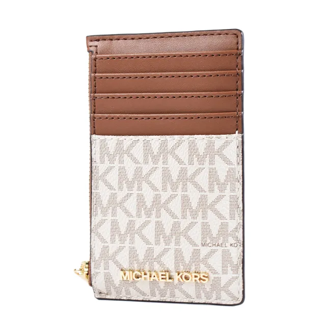 【Michael Kors】緹花LOGO防刮證件/拉鍊零錢包-香草白