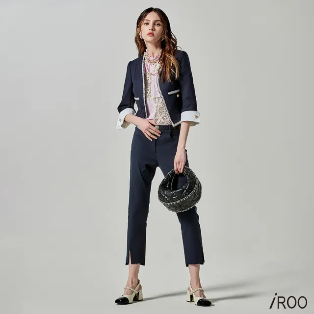 【iROO】褲口開岔八分褲