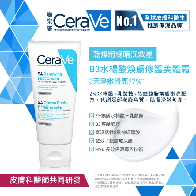 【CeraVe 適樂膚】煥膚修護雙入組★B3水楊酸煥膚修護美體霜 88ml_A(足部專用)