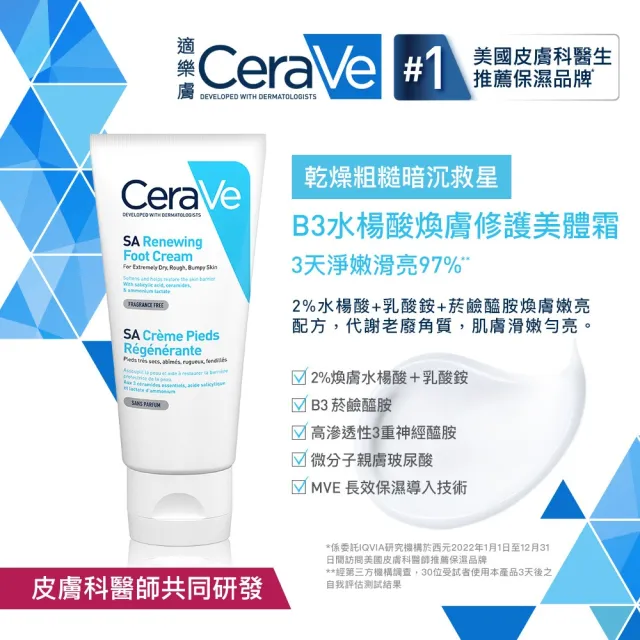【CeraVe 適樂膚】清爽嫩膚組★B3水楊酸煥膚修護美體霜88ml_足部專用+長效清爽保濕乳 473ml_A