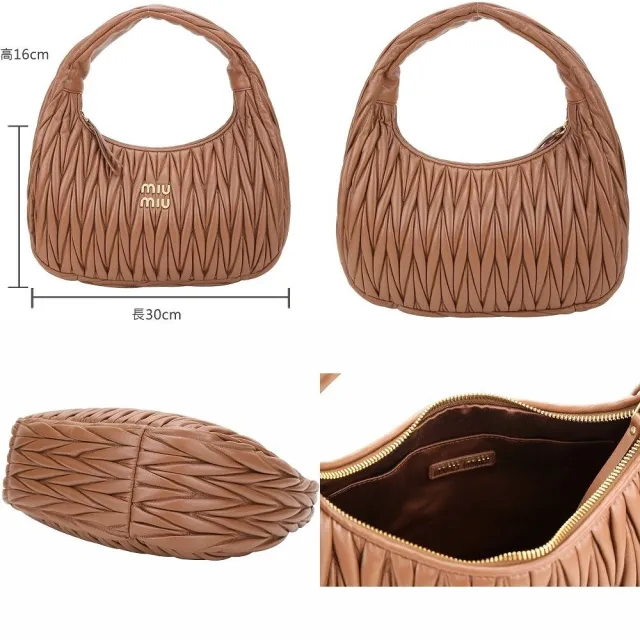 【MIU MIU】Wander Matelasse 30CM 皺褶納帕皮革肩背包-2色可選