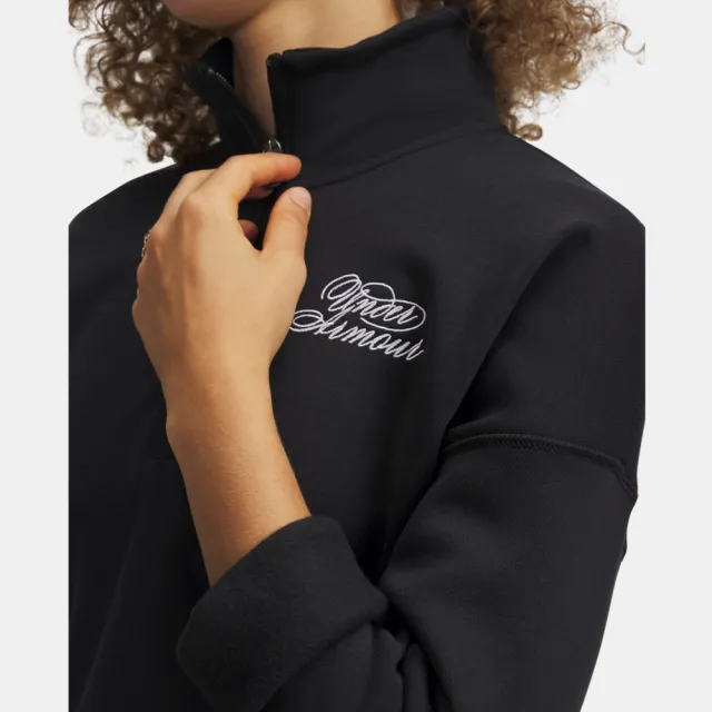 【UNDER ARMOUR】UA 女 Rival Fleece Script 半開襟上衣_6012292-001(黑色)