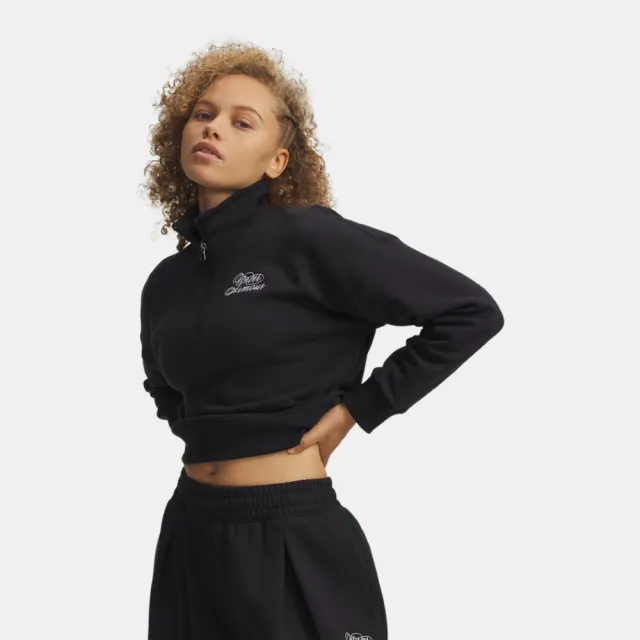 【UNDER ARMOUR】UA 女 Rival Fleece Script 半開襟上衣_6012292-001(黑色)