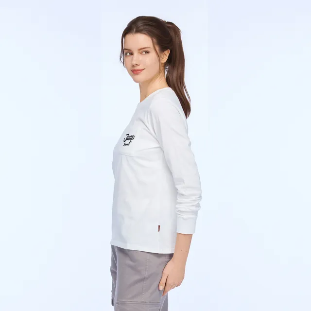 【JEEP】女裝 經典品牌LOGO口袋長袖T恤-白色