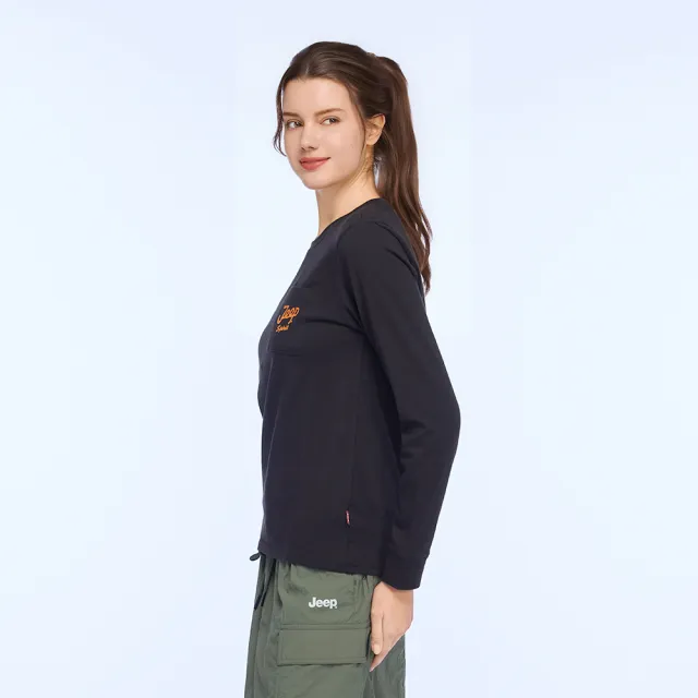 【JEEP】女裝 經典品牌LOGO口袋長袖T恤-黑色