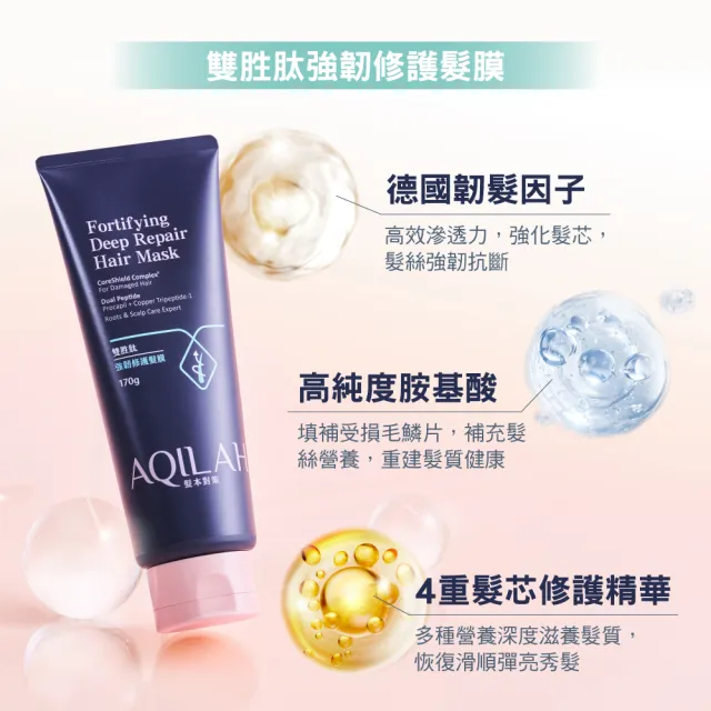 【美吾髮】AQILAH髮本對策 雙胜肽強韌修護髮膜170g(護髮/撫平毛躁/高效滲透滋養/髮絲持久彈亮)