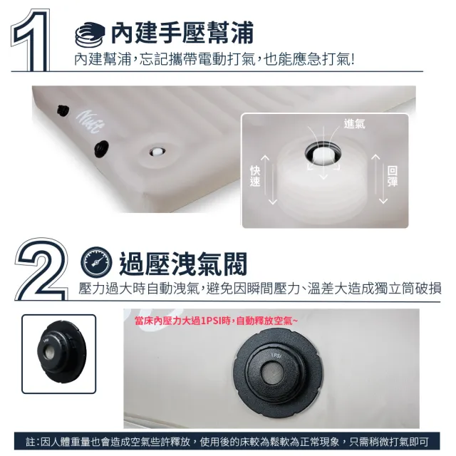 【NUIT 努特】星空漫遊 迴型獨立筒充氣床S號 拉帶充氣床墊 戶外 露營床 單人充氣床 (NTB115)