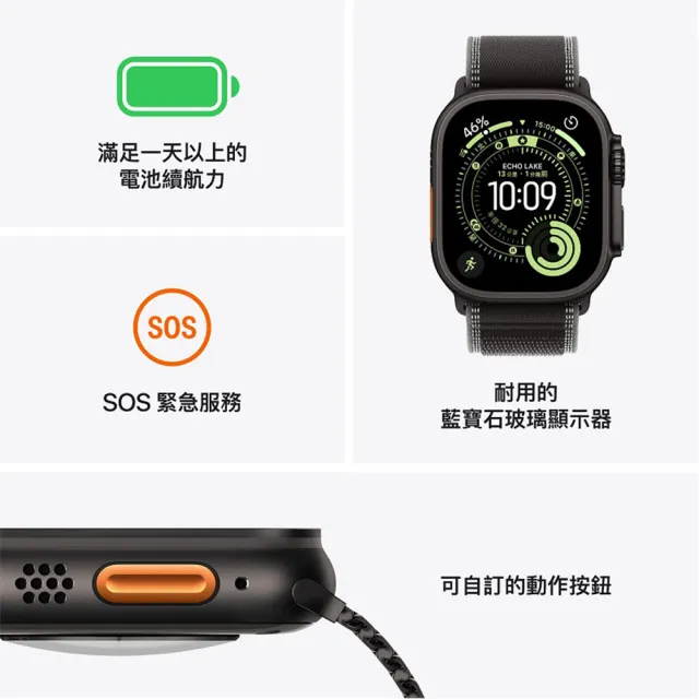 三合一充電座組【Apple】Apple Watch Ultra 3 GPS+行動網路 49mm(鈦金屬錶殼搭配高山錶環)