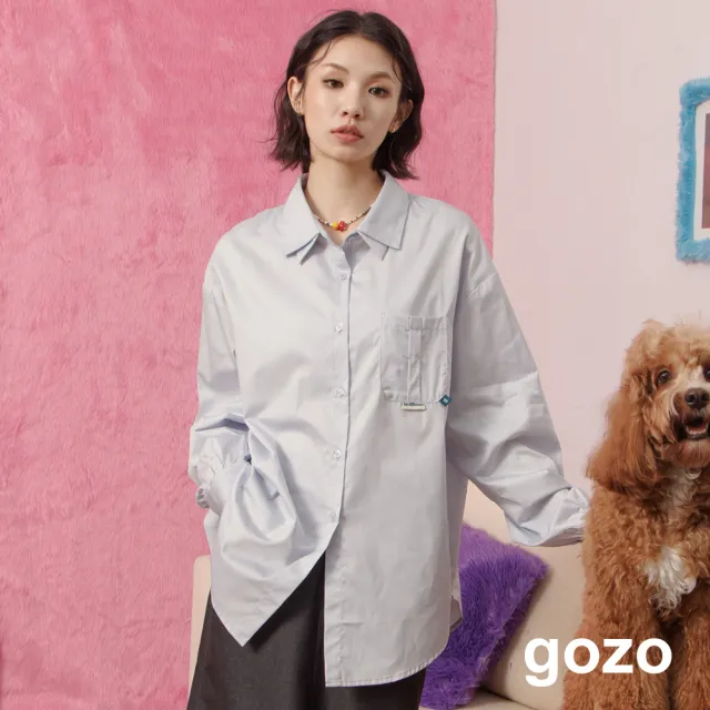 【gozo】假兩層領落肩純棉長袖襯衫(兩色)