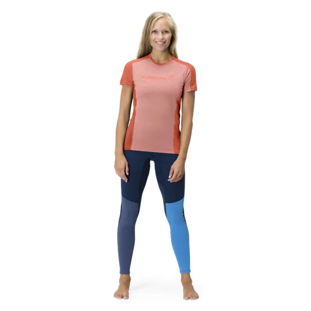 【NORRONA】falketind equaliser merino 羊毛短袖圓領上衣 女款 蜜桃粉/警戒橘