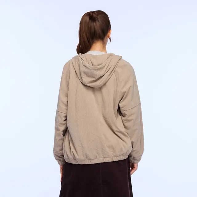 【JEEP】女裝 燈心絨刷毛連帽外套-卡其色