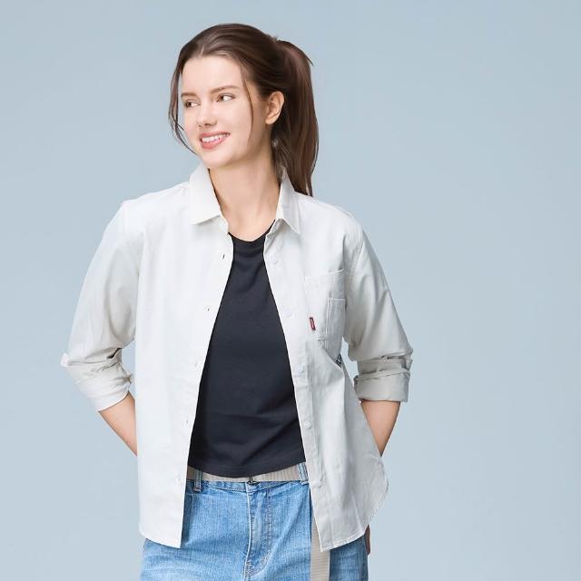 【JEEP】女裝 不對稱雙口袋長袖襯衫-杏色