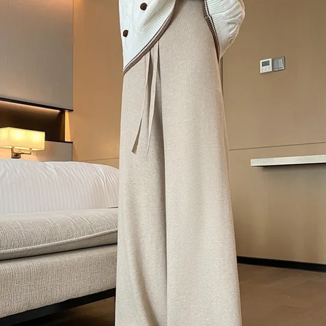 【AS 梨卡】女裝 長褲 闊腿褲 休閒褲 流蘇毛毛褲 高腰長褲 寬鬆抽繩褲 百搭保暖褲 DR720
