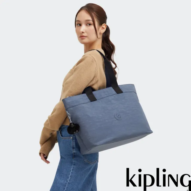 【KIPLING】簡約霧灰藍大容量手提托特包-COLISSA UP 女包