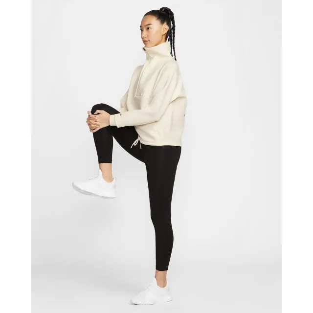 【NIKE 耐吉】半開襟上衣 女 AS W NP FLC CROP HZ GCEL 運動 休閒 速乾 寬鬆 米白 (IQ3947110)