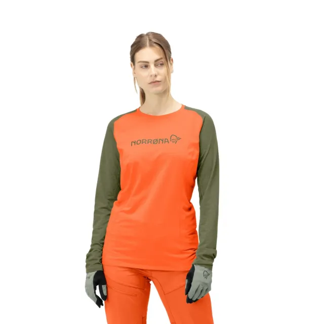 【NORRONA】fjora equaliser lightweight 長袖圓領上衣 女款 警示橘
