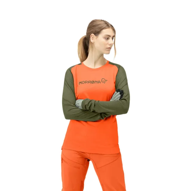 【NORRONA】fjora equaliser lightweight 長袖圓領上衣 女款 警示橘