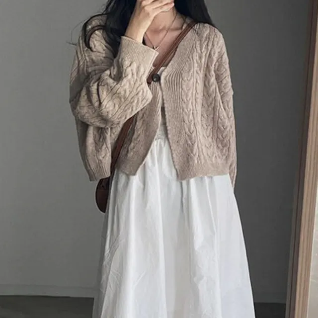 【AS 梨卡】女裝 短版 外套 針織 毛衣 針織上衣 辣妹外套 百搭外套 寬鬆穿搭 DR477