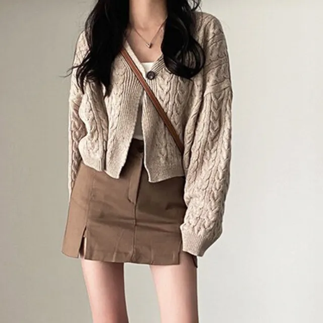 【AS 梨卡】女裝 短版 外套 針織 毛衣 針織上衣 辣妹外套 百搭外套 寬鬆穿搭 DR477