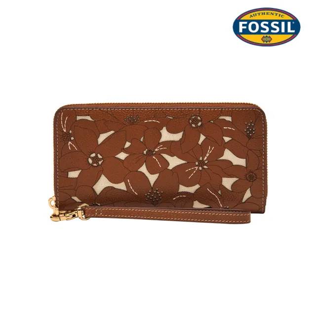【FOSSIL】Logan 多層真皮拉鍊RFID防盜長夾-咖啡雕花 SL10106124