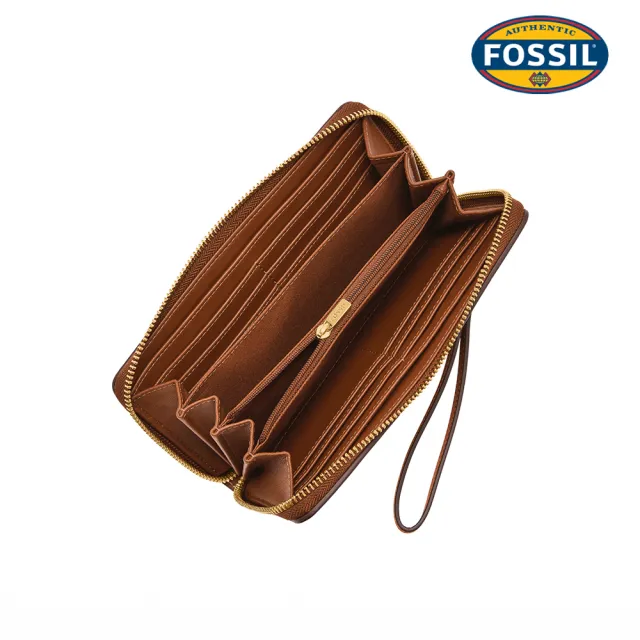 【FOSSIL】Logan 多層真皮拉鍊RFID防盜長夾-咖啡雕花 SL10106124