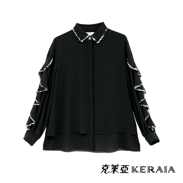 【KERAIA 克萊亞】琴奏流動荷葉雪紡襯衫/罩衫