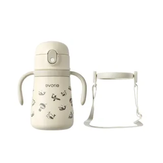 【Evorie】兒童吸管保溫杯 350ml(SUS316不鏽鋼 可拆卸手柄與背帶隨意切換)