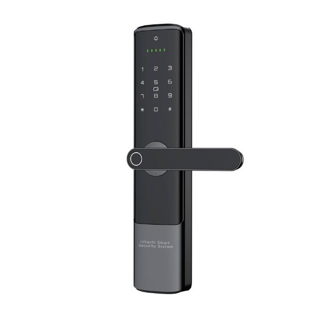 日立 HITACHI HIT-FP10-T 五合一電子鎖，支援藍芽APP、指紋辨識、悠遊卡感應、6位密碼及傳統鑰匙開門，最高可登入99枚指紋及99張感應卡，適用4cm門厚，採用4顆3號電池供電，使用壽命6~8個月，配備Type-C緊急電源插口。中國製造，三年保固，NCC認證CCAJ24LP4010T4，安全便捷的智慧家居首選，提升居家防盜等級。