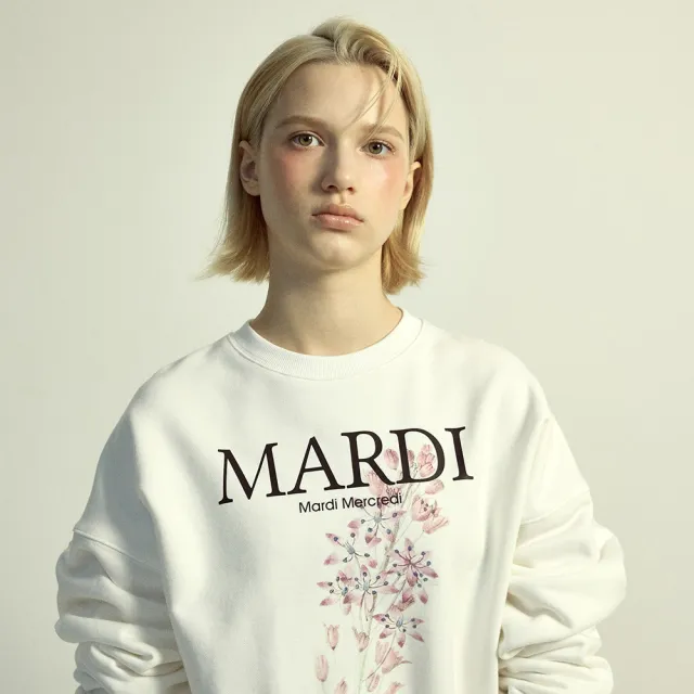 【MARDI MERCREDI】印花大學TEE 白色 百合花 粉花 純棉 SWEATSHIRT LILIES 01