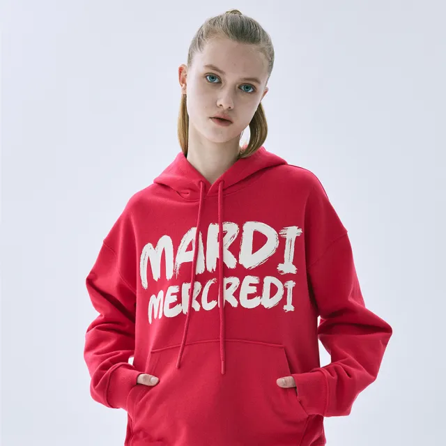 【MARDI MERCREDI】帽TEE 紅色 刷漆Logo 連帽 長袖 HOODY BRUSH LOGO CONTRAST