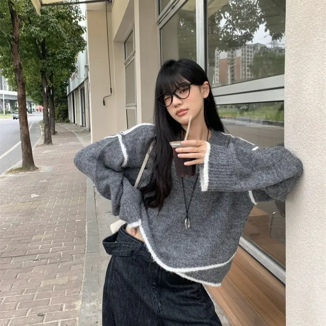 【AS 梨卡】女裝 ☆☆毛衣 針織衫 上衣 長袖毛衣 秋冬圓領 舒適毛衣 保暖上衣 慵懶毛衣DR702