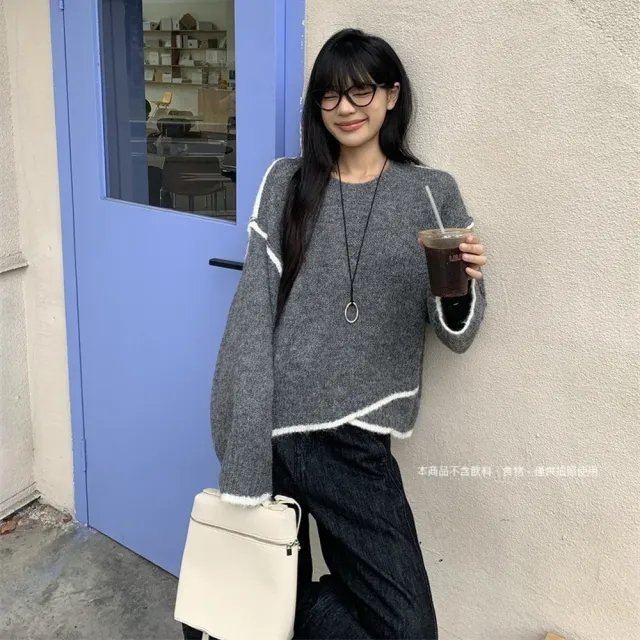【AS 梨卡】女裝 ☆☆毛衣 針織衫 上衣 長袖毛衣 秋冬圓領 舒適毛衣 保暖上衣 慵懶毛衣DR702