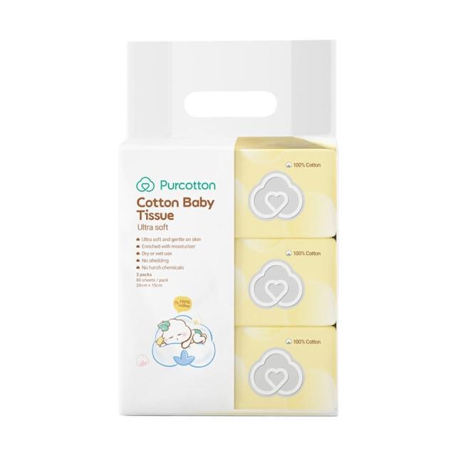 【Purcotton】全棉時代 100%純棉嬰兒超柔乾濕兩用巾 80片加厚(15*20公分/三包入)