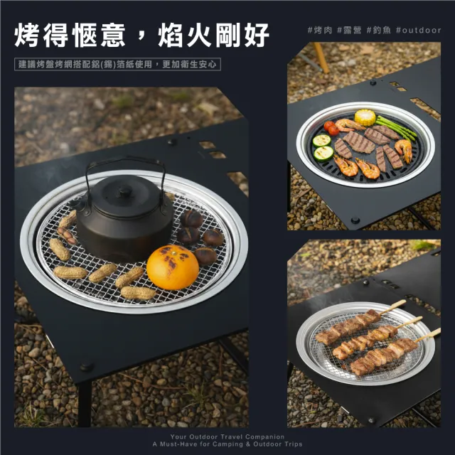 【ONE HOUSE】140寬 洛克工業風露營折疊桌 升級氣動桌_烤爐款/豪華9件(露營/便攜桌/燈架/氣動桌/烤肉桌)