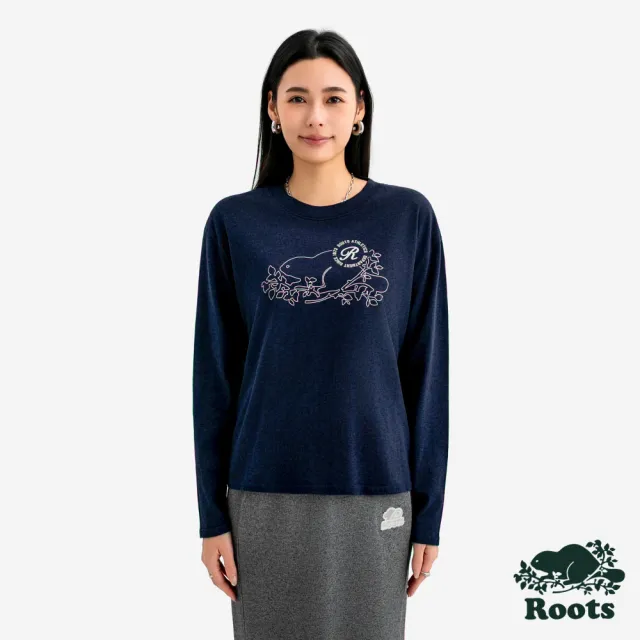 【Roots】Roots 女裝-ATHLETICS DEPT 長袖上衣(深藍色)