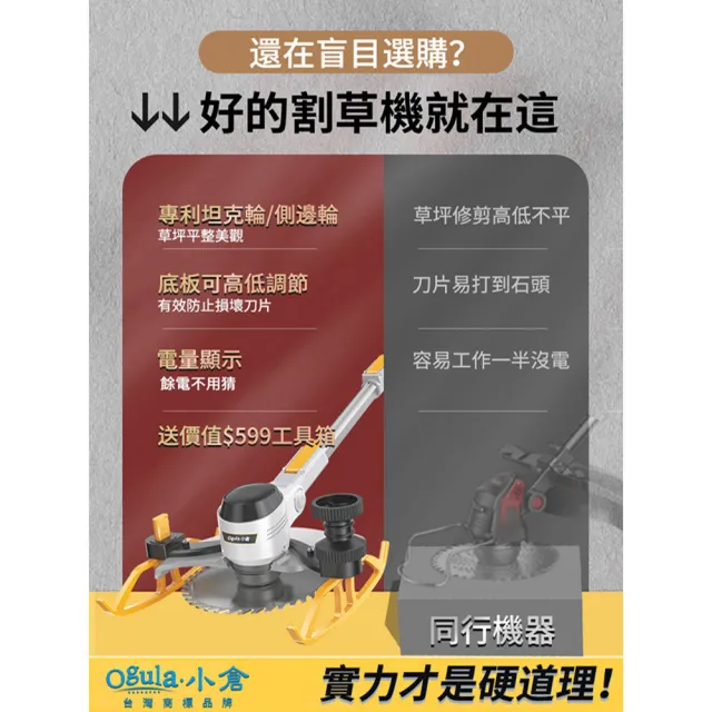 【Ogula 小倉】割草機 90°翻轉 自由伸縮 數顯款（十節兩電）+全套配件(除草機/打草機/電動割草機)