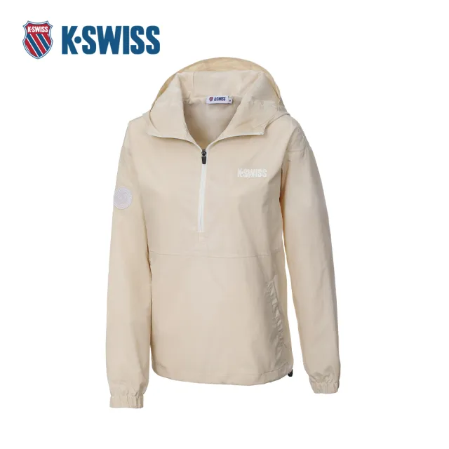 【K-SWISS】機能外套 SEMI ZIP OPEN JK 連帽 衝鋒衣 女款 米杏色 1912502-096