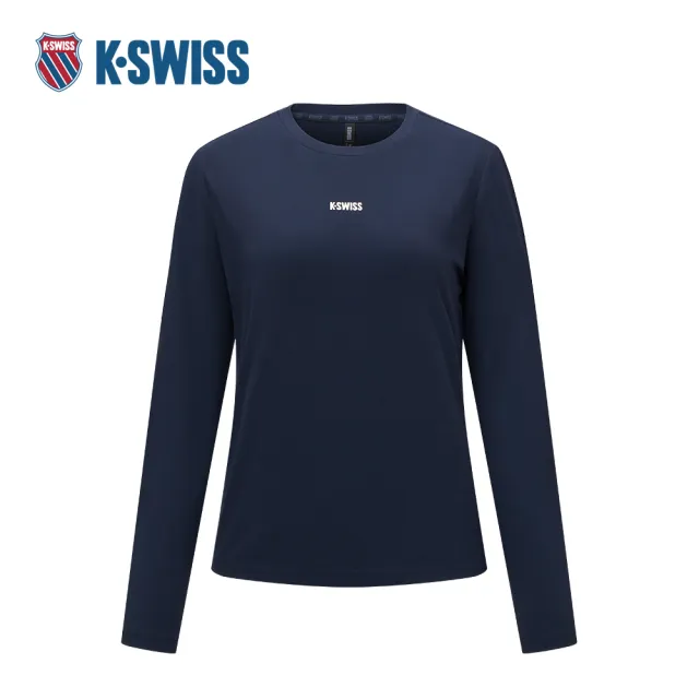 【K-SWISS】運動長袖 W SILKY TECH LS TEE 圓領 女款 深藍色 1912109-014