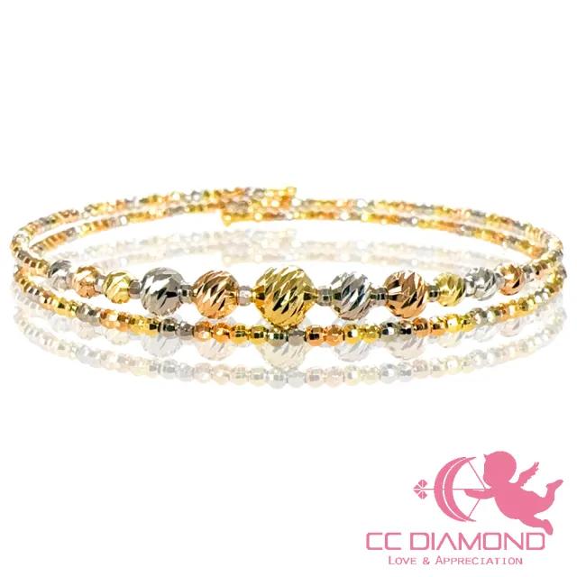 【CC Diamond】日本進口18K三彩彈力手環(大顆5mm 小顆1.6mm)