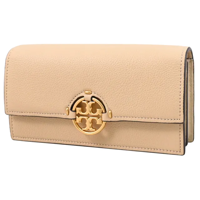 【TORY BURCH】Miller 簡約雙T LOGO皮革翻蓋晚宴包斜背包(杏色)