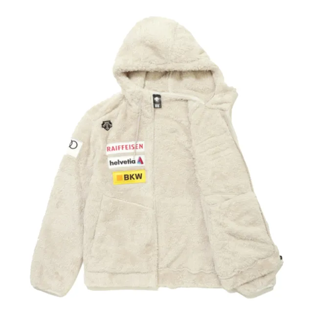 【DESCENTE】迪桑特 女士 長刷毛連帽運動外套(米白色)