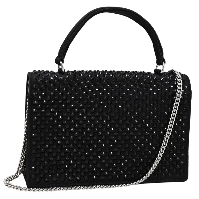【TORY BURCH】KIRA 經典雙T LOGO滿版水鑽手提包兩用包(黑)